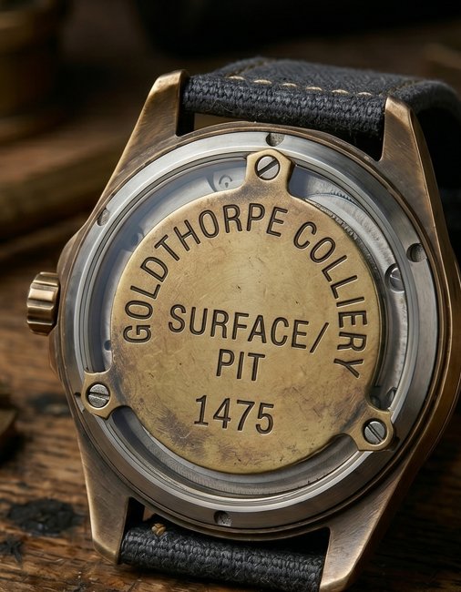 Thomas Russell & Son COAL watch case back — Goldthorpe Colliery Surface/Pit 1475 stamped in brass